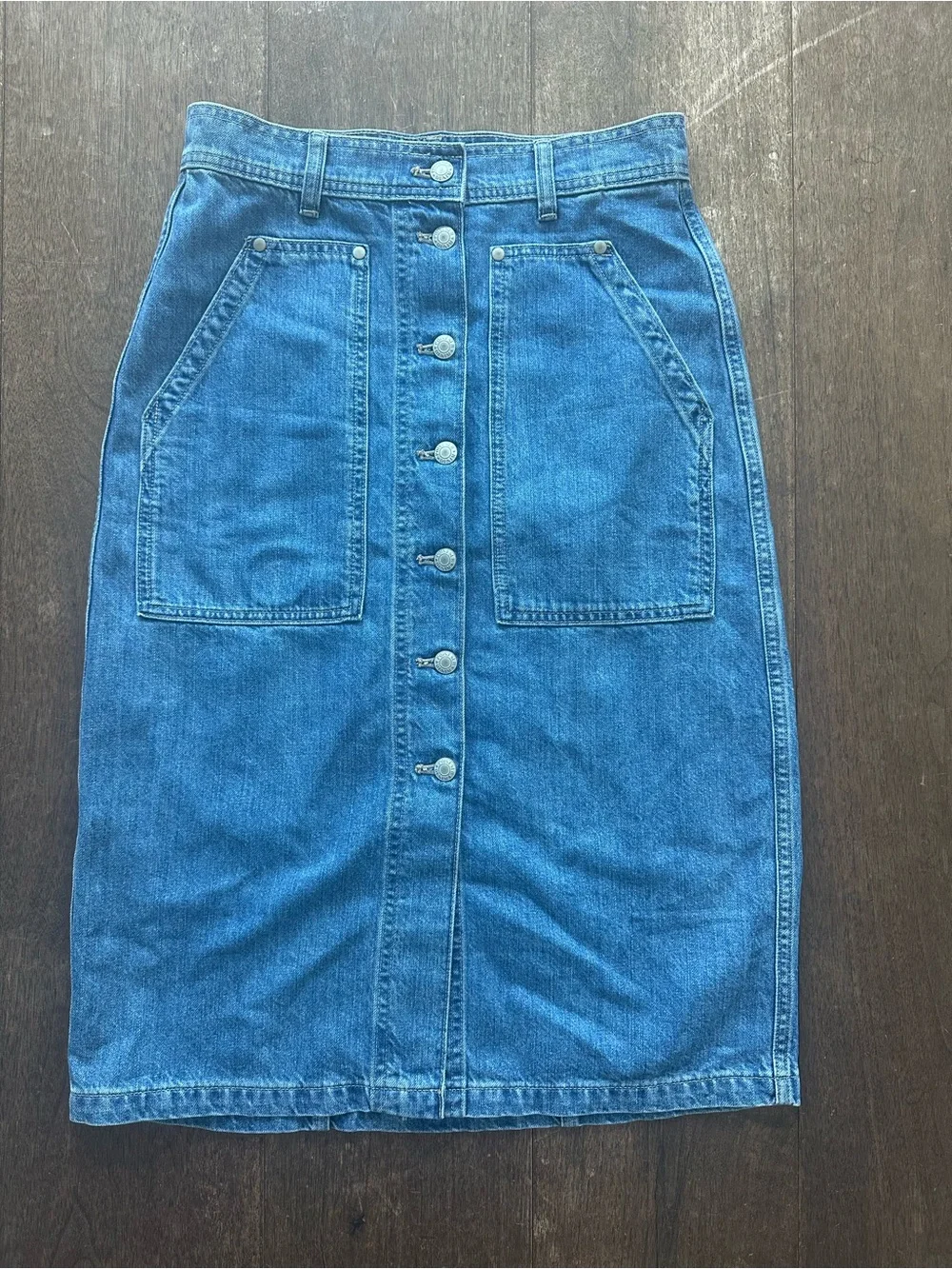 Point Sur J. Crew Blue Button-Front Denim Pencil Skirt